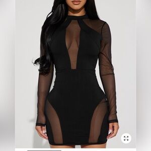 Fashion Nova Black Mesh Long Sleeve Dress